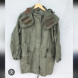 Gap XS Oversized Khaki Green Military Jacket Parka Trench Coat Fishtail